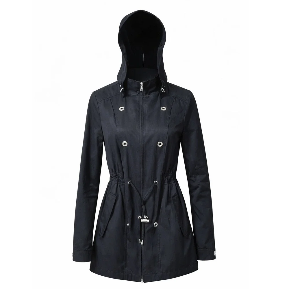 Generation Wear New York Womens Black Utility Anorak Jacket Hood Cinched Waist S